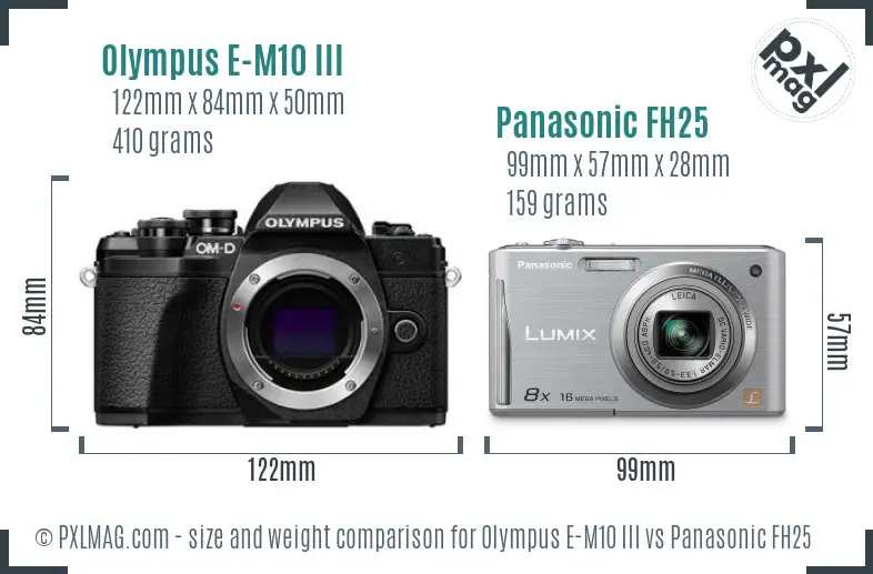 Olympus E-M10 III vs Panasonic FH25 size comparison