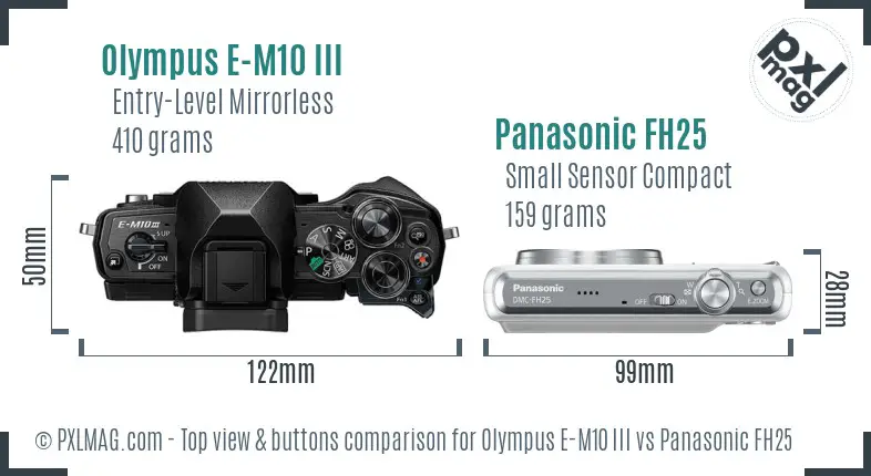 Olympus E-M10 III vs Panasonic FH25 top view buttons comparison