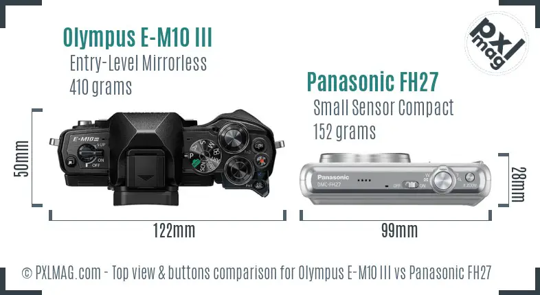Olympus E-M10 III vs Panasonic FH27 top view buttons comparison