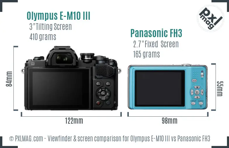 Olympus E-M10 III vs Panasonic FH3 Screen and Viewfinder comparison