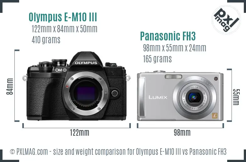 Olympus E-M10 III vs Panasonic FH3 size comparison