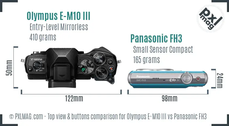 Olympus E-M10 III vs Panasonic FH3 top view buttons comparison