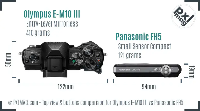 Olympus E-M10 III vs Panasonic FH5 top view buttons comparison