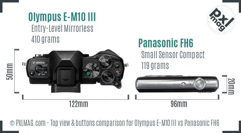 Olympus E-M10 III vs Panasonic FH6 top view buttons comparison