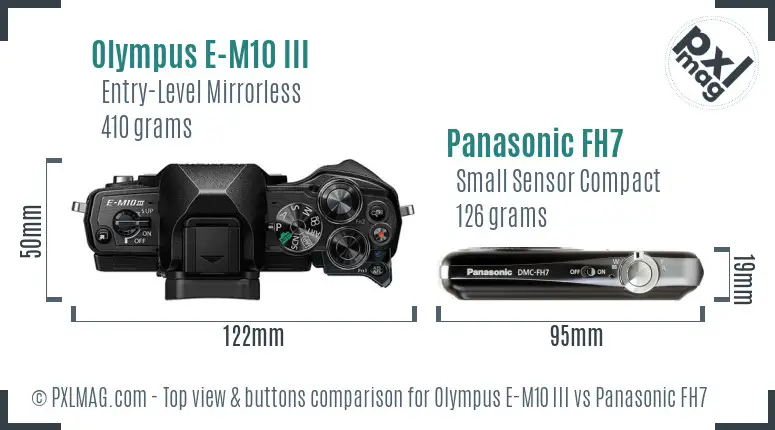 Olympus E-M10 III vs Panasonic FH7 top view buttons comparison