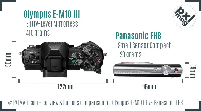 Olympus E-M10 III vs Panasonic FH8 top view buttons comparison