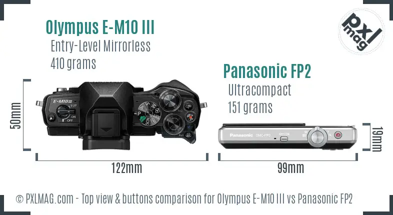 Olympus E-M10 III vs Panasonic FP2 top view buttons comparison
