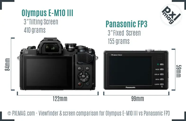 Olympus E-M10 III vs Panasonic FP3 Screen and Viewfinder comparison