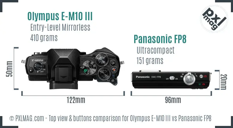 Olympus E-M10 III vs Panasonic FP8 top view buttons comparison