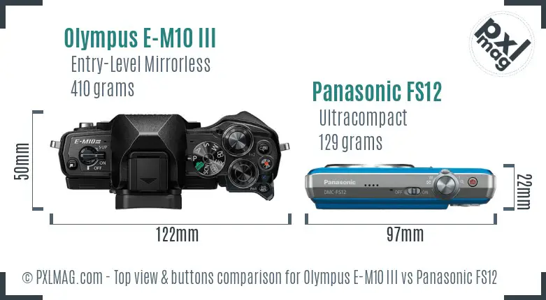 Olympus E-M10 III vs Panasonic FS12 top view buttons comparison