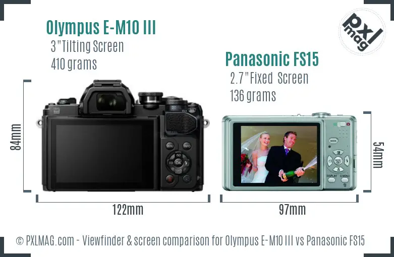 Olympus E-M10 III vs Panasonic FS15 Screen and Viewfinder comparison