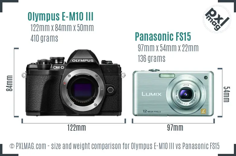 Olympus E-M10 III vs Panasonic FS15 size comparison
