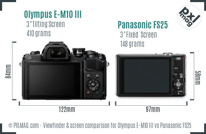 Olympus E-M10 III vs Panasonic FS25 Screen and Viewfinder comparison