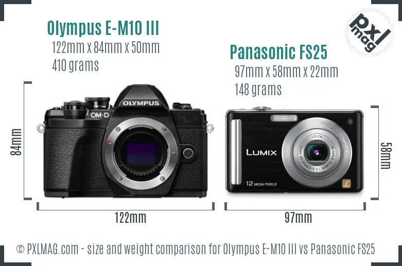 Olympus E-M10 III vs Panasonic FS25 size comparison