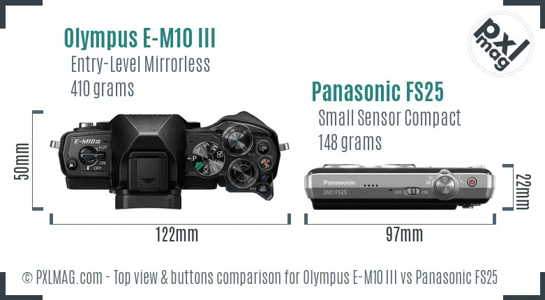 Olympus E-M10 III vs Panasonic FS25 top view buttons comparison