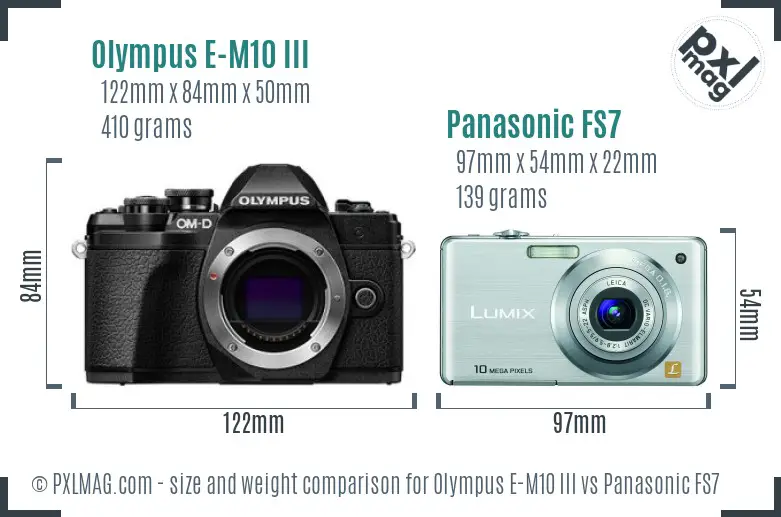 Olympus E-M10 III vs Panasonic FS7 size comparison