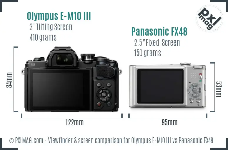 Olympus E-M10 III vs Panasonic FX48 Screen and Viewfinder comparison