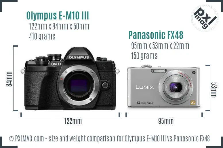 Olympus E-M10 III vs Panasonic FX48 size comparison