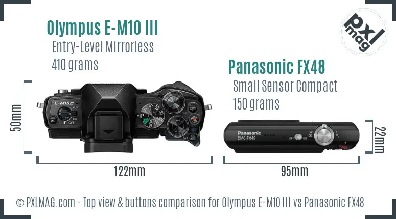 Olympus E-M10 III vs Panasonic FX48 top view buttons comparison