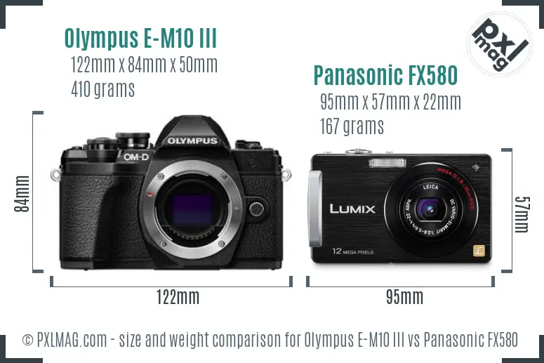 Olympus E-M10 III vs Panasonic FX580 size comparison