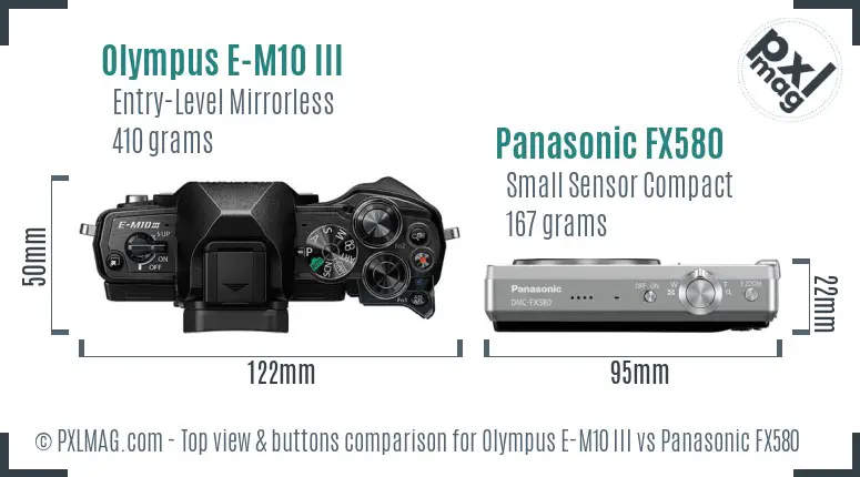 Olympus E-M10 III vs Panasonic FX580 top view buttons comparison