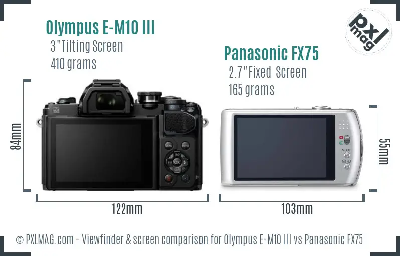 Olympus E-M10 III vs Panasonic FX75 Screen and Viewfinder comparison