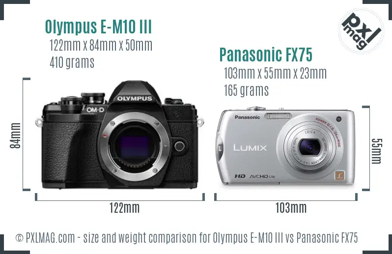 Olympus E-M10 III vs Panasonic FX75 size comparison