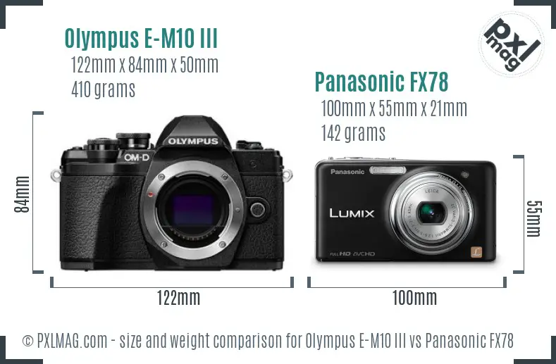 Olympus E-M10 III vs Panasonic FX78 size comparison