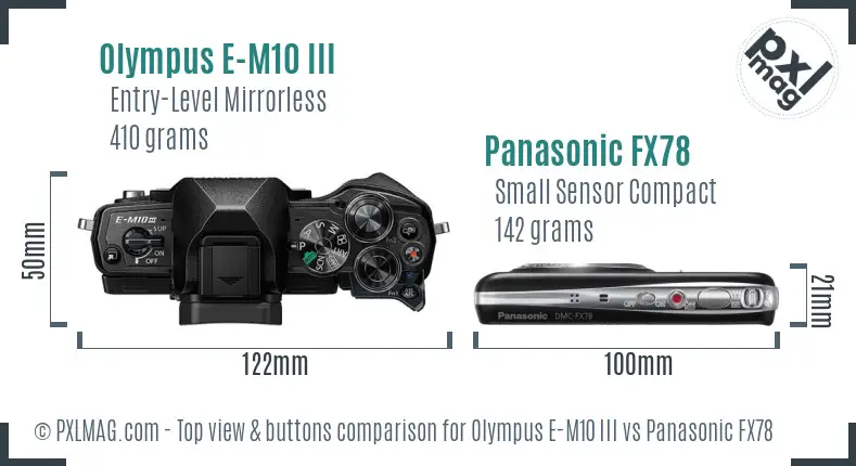 Olympus E-M10 III vs Panasonic FX78 top view buttons comparison