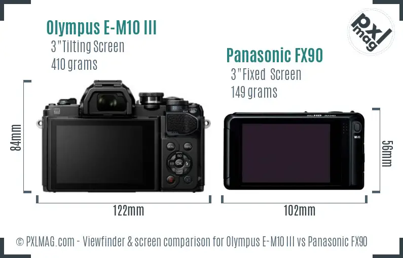 Olympus E-M10 III vs Panasonic FX90 Screen and Viewfinder comparison