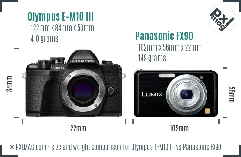 Olympus E-M10 III vs Panasonic FX90 size comparison