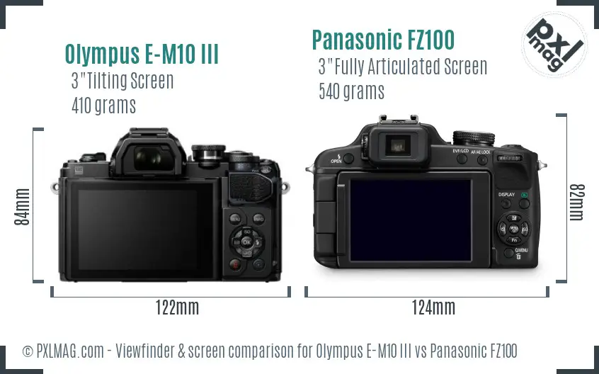 Olympus E-M10 III vs Panasonic FZ100 Screen and Viewfinder comparison