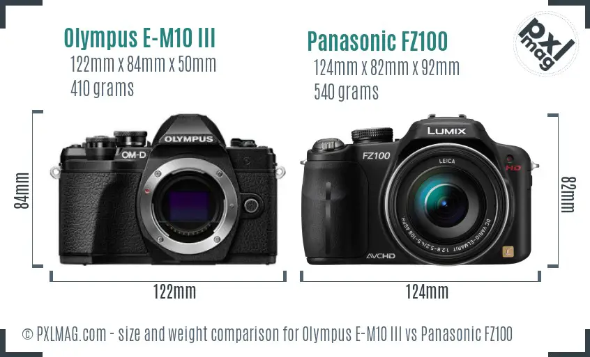 Olympus E-M10 III vs Panasonic FZ100 size comparison