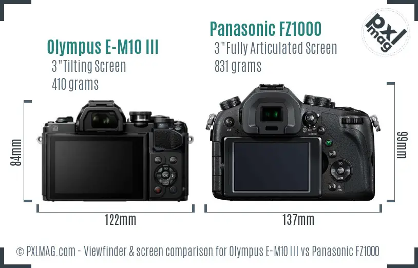 Olympus E-M10 III vs Panasonic FZ1000 Screen and Viewfinder comparison