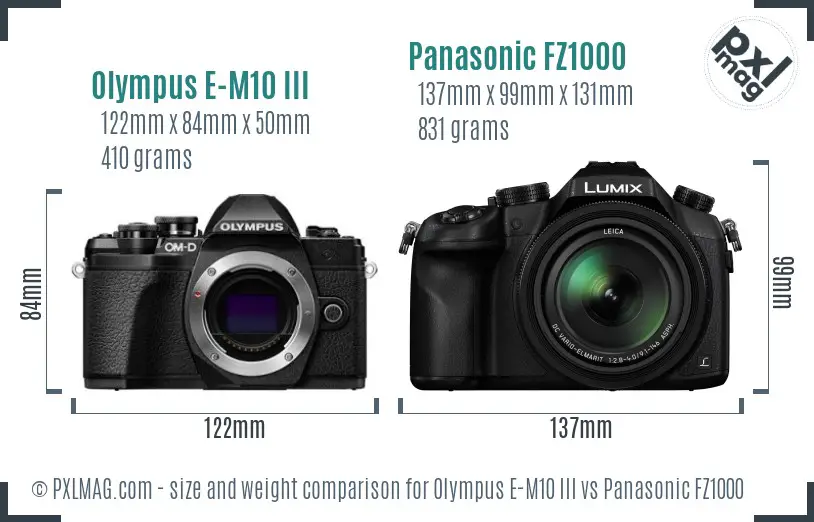 Olympus E-M10 III vs Panasonic FZ1000 size comparison