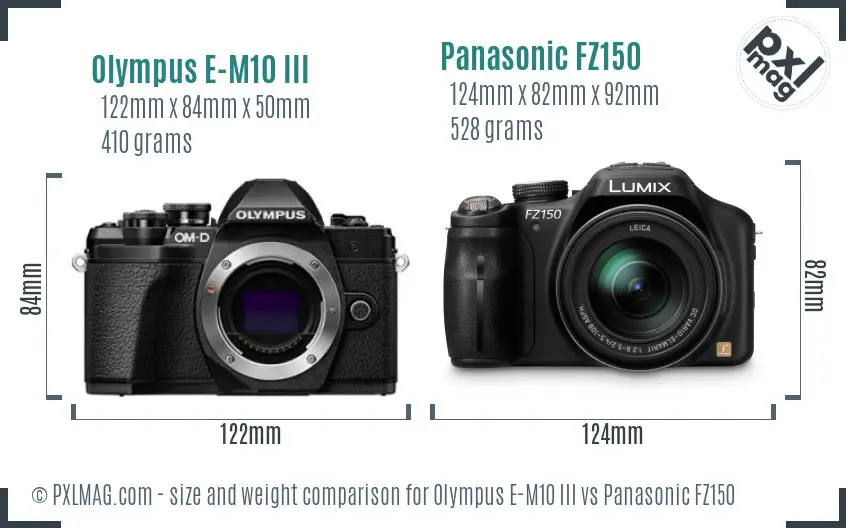 Olympus E-M10 III vs Panasonic FZ150 size comparison