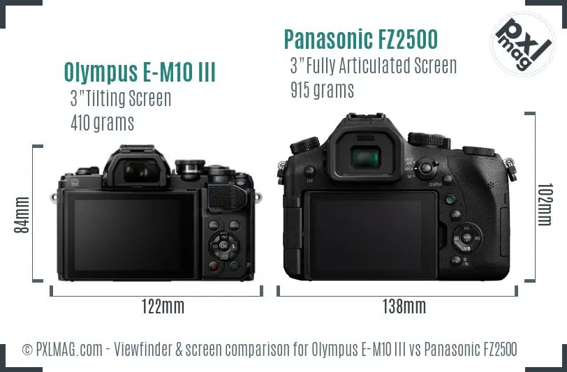 Olympus E-M10 III vs Panasonic FZ2500 Screen and Viewfinder comparison