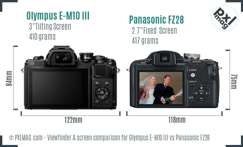 Olympus E-M10 III vs Panasonic FZ28 Screen and Viewfinder comparison