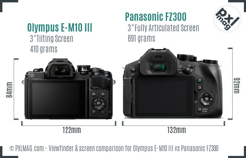 Olympus E-M10 III vs Panasonic FZ300 Screen and Viewfinder comparison