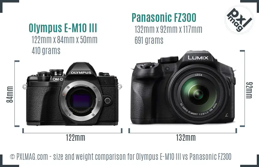 Olympus E-M10 III vs Panasonic FZ300 size comparison