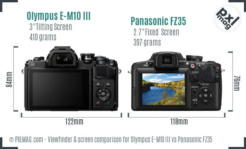 Olympus E-M10 III vs Panasonic FZ35 Screen and Viewfinder comparison