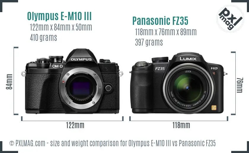 Olympus E-M10 III vs Panasonic FZ35 size comparison