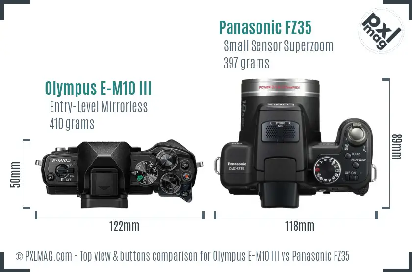 Olympus E-M10 III vs Panasonic FZ35 top view buttons comparison