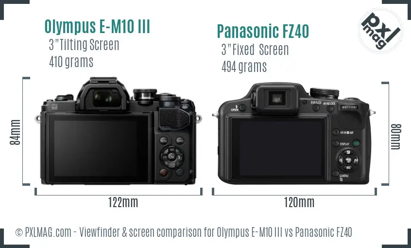 Olympus E-M10 III vs Panasonic FZ40 Screen and Viewfinder comparison