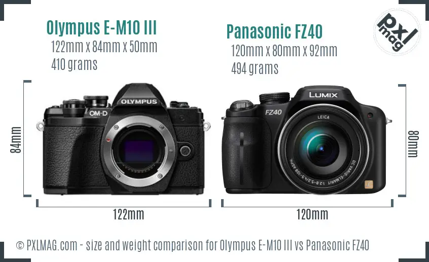 Olympus E-M10 III vs Panasonic FZ40 size comparison