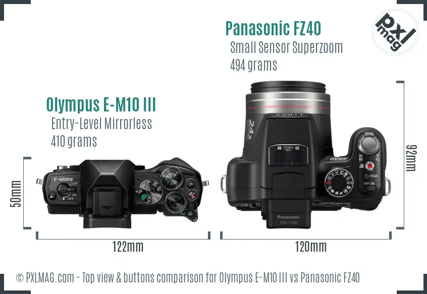 Olympus E-M10 III vs Panasonic FZ40 top view buttons comparison