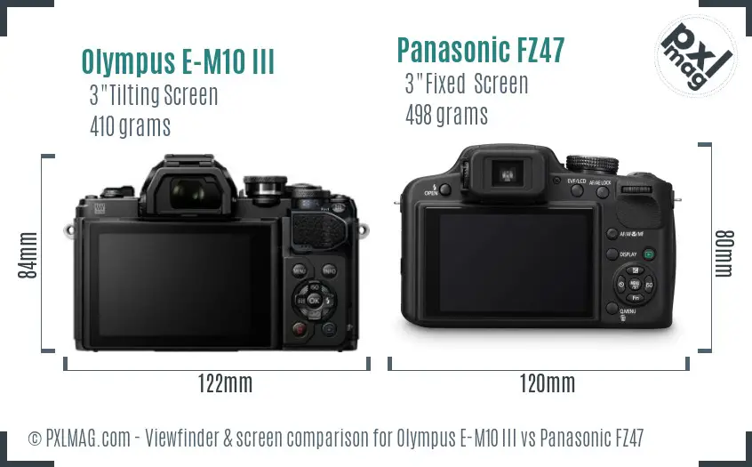 Olympus E-M10 III vs Panasonic FZ47 Screen and Viewfinder comparison