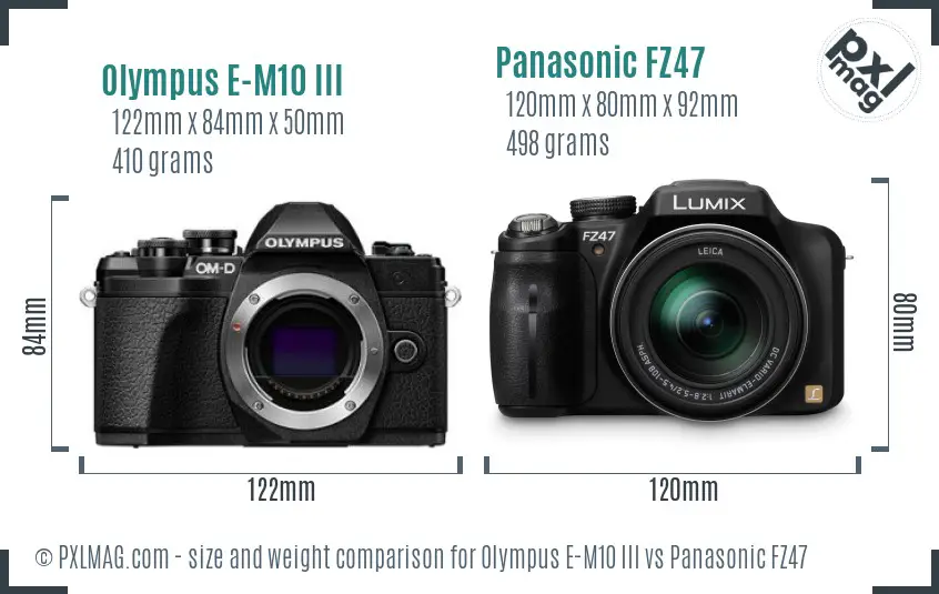 Olympus E-M10 III vs Panasonic FZ47 size comparison