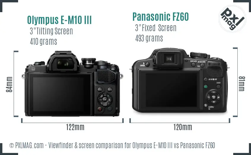 Olympus E-M10 III vs Panasonic FZ60 Screen and Viewfinder comparison
