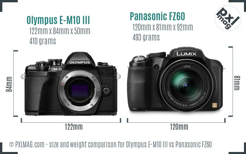 Olympus E-M10 III vs Panasonic FZ60 size comparison